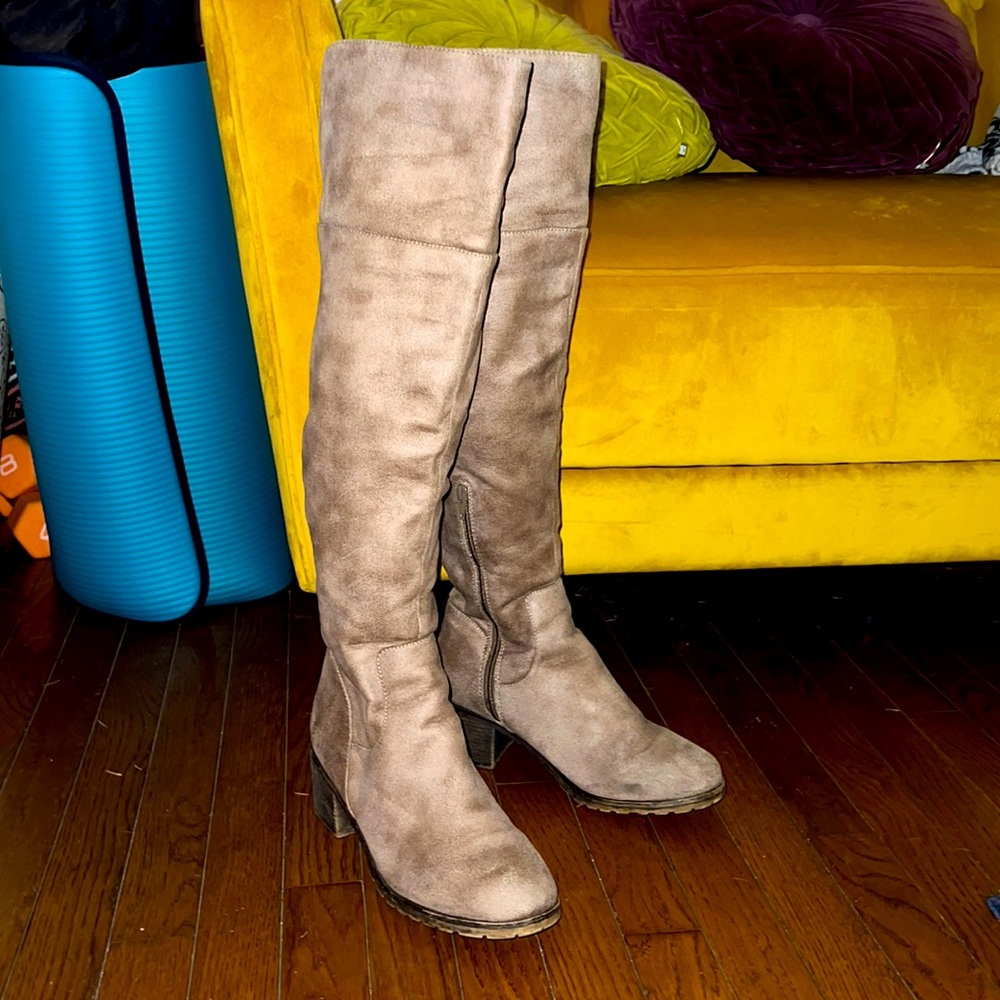 Suede/tan colored thigh high boots